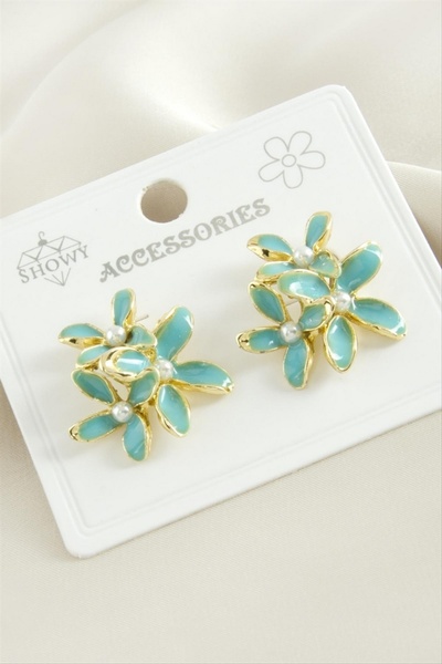 ZERO LAND أقراط STOROZAL مطلية بالمينا على شكل زهرة (141744) - تركواز