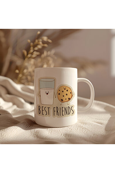 BB TRADE كوب مطبوع من السيراميك الأبيض بتصميم Best Friends سعة 330 مل