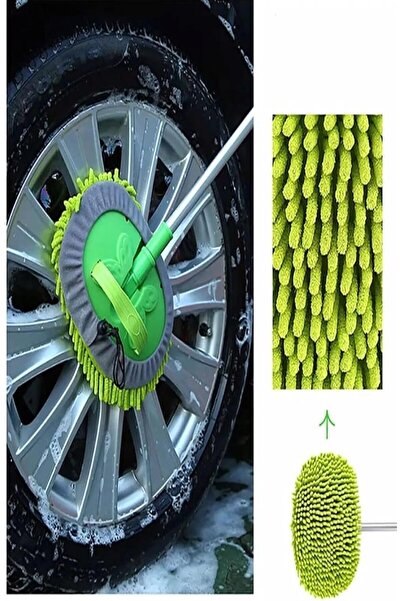 Yeşil Çok Fonksiyonlu Mikrofiber Araba Yıkama Fırçası Teleskopik Saplı Oto Mopu