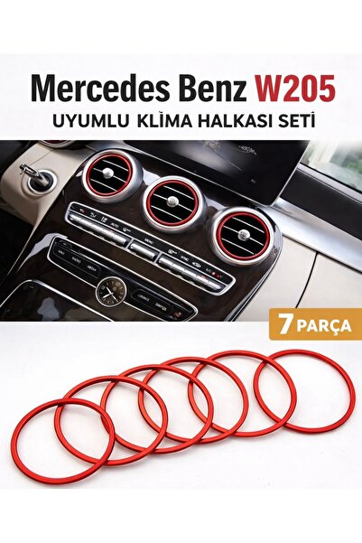 YıldızTuning حلقة تهوية مكيف الهواء لمرسيدس بنز W205 باللون الأحمر 7 قطع