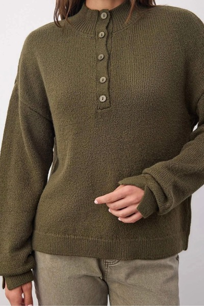 Noi Belis Soft Textured Stand Collar Half Placket Zippered Knitwear Sweater A...