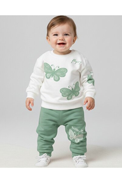 VOY KİDS طقم أطفال بناتي موسمي مطبوع عليه فراشات 6-9-12-18-24 شهرًا، 2 خيط، 1...