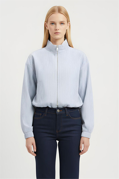 Perspective Çok Renkli Çizgili Dik Yaka Ceket