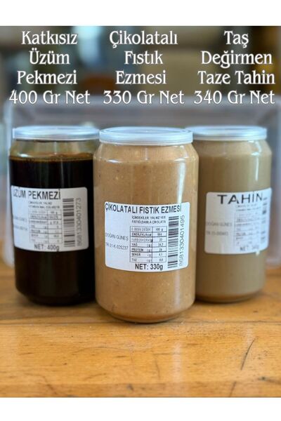 DOĞAN GÜNEŞ GIDA Ev Yapımı Katkısız Üzüm Pekmezi 400 Gr Tahin 340 Gr Çikolata...