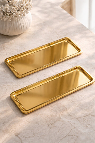 DİVAYS 2-Piece Stainless Steel Rectangular Gold Presentation Tray |   Coffee ...