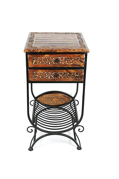 Otantik Çarşı Ahşap Komodin Etajer Gazetelikli 40x40x82 cm.