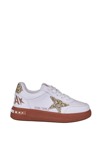 Tuğba Ortopedi 5006 Pantofi sport pentru fete, albi/aurii, cu sclipici