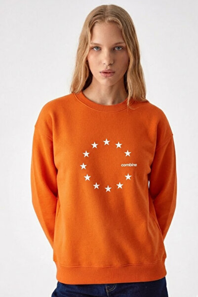 COMBİNE MİCHAİL Women's Star Print Orange Casual Sweatshirt