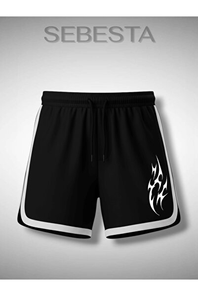 Sebesta Fashion White Printed Premium Jersey Ribbed Sports Shorts