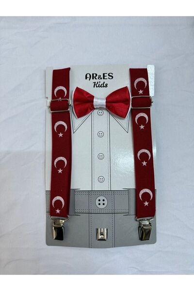 redbug kids Turkish Flag Colored Bow Tie Suspender Suit Suitable for Ages 1-9