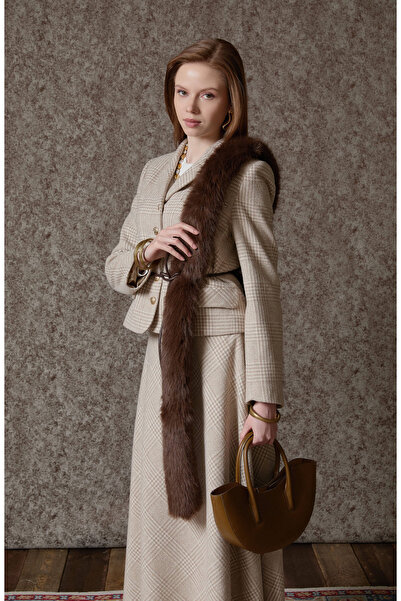 Fatma Atasoy Ekose Kazayağı Taş Blazer Ceket Etek Takım