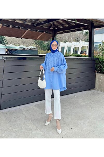 AuraWear Fırfır Detaylı Uzun Gömlek Tunik Salaş Kesim Günlük ve Şık