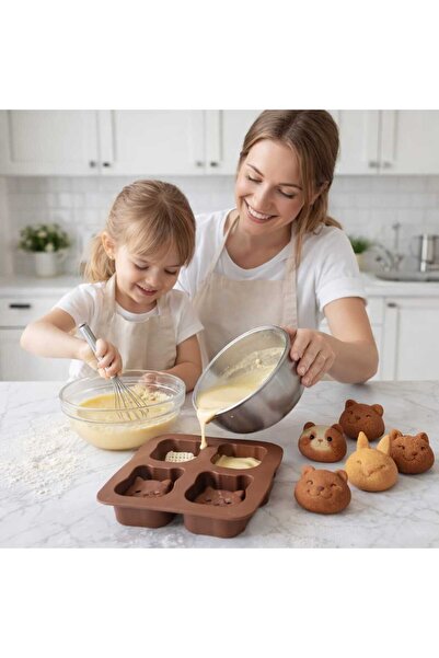 CKM silikon 4 Bölmeli Silikon Kek ve Çikolata Kalıbı – Sevimli Hayvan Tasarım