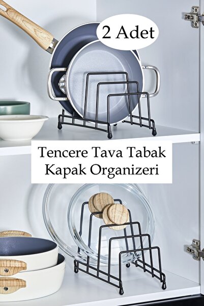 ORSA HOME 2 Pieces of 965 Black Pot Lid, Plate, Pan and Casserole Organizer