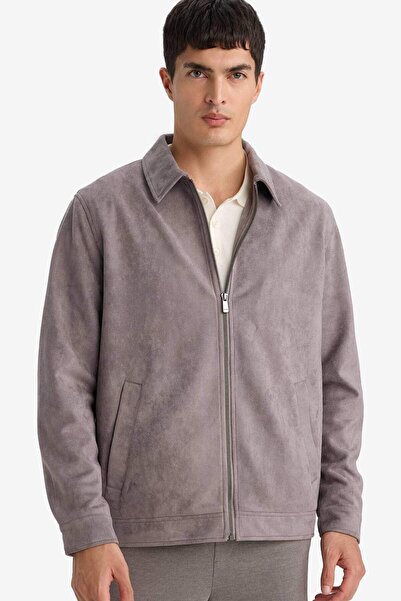 DeFacto Regular Fit Polo Collar Lined Zippered Suede Coat F7871Ax26Sp