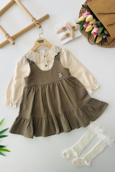 Minigimin Cicileri My Little One's Embroidery Detailed Gilet Dress with Lace ...