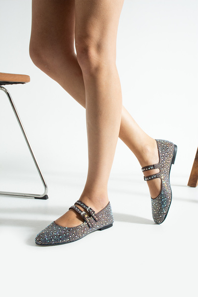 Gökçe Shoes Sindy Kahve Süet Taş Detay Kemerli Kadın Babet Ayakkabı