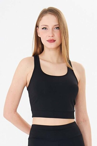 Sortie Women's Swimmer Backless Sports Crop Tank Top Black