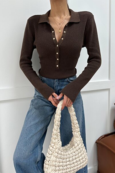 mylove Polo Collar Buttoned Knitwear Brown