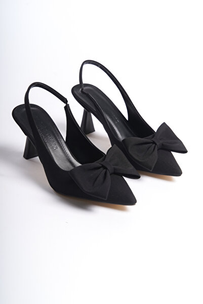 zaınexpress Women's Bowknot Evening Dress Burgundy Fabric Heeled Shoes 7cm Heel