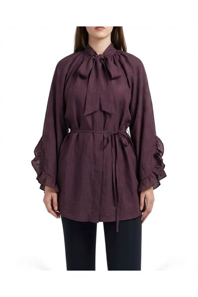 Suem Butik Fular Yaka Kuşaklı Mürdüm Tunik