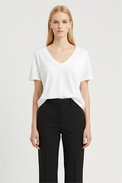 Perspective Ecru V-Neck T-Shirt