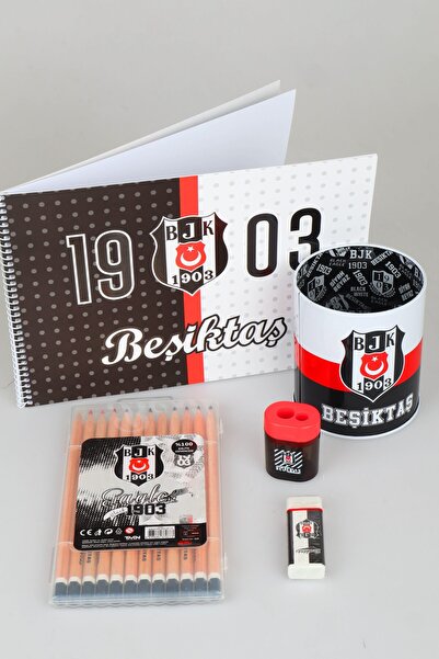 Beşiktaş دفتر رسم مرخص من DEKOMUS، 12 قلم تلوين جاف، حامل أقلام معدني، ممحاة ...