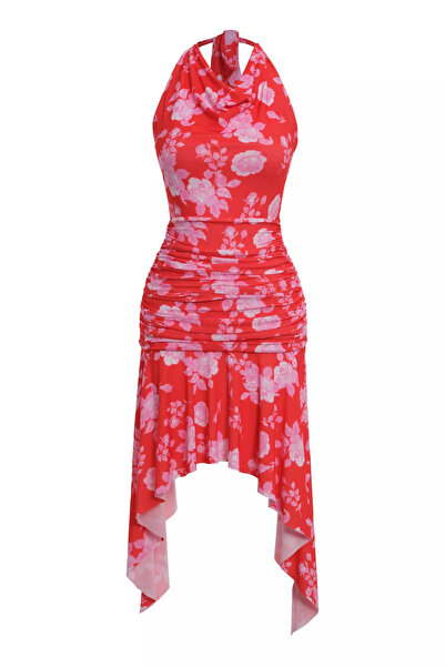 Keikei Desenli örme Kolsuz Kısa Elbise