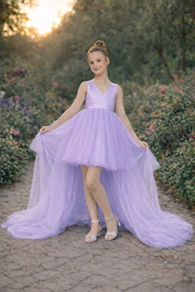 nsmkidslife Kız Çocuk Lila Ön Kısa Arka Uzun Anvelop Elbise Mezuniyet Parti B...