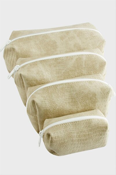 ZERO LAND STOROZAL حقيبة مكياج بمقابض يدوية 4 قطع - (142927) بني حليبي