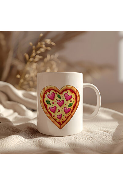 BB TRADE White Ceramic Printed Mug with Heart Pizza Design 330ml