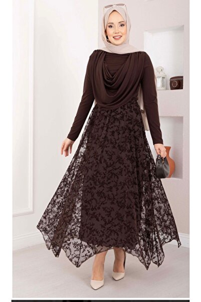 Nursay Jointed Blouse Flock Lace Skirt Set