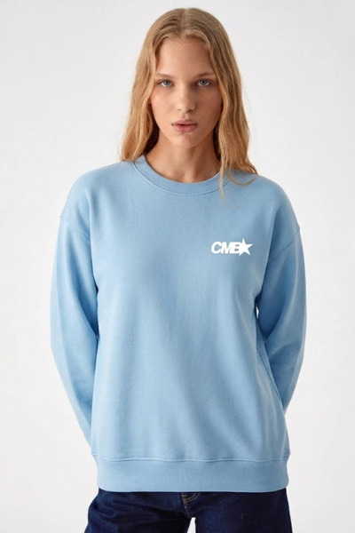 COMBİNE MİCHAİL Дамска блуза CMB Printed B.Blue Loose Sweatshirt