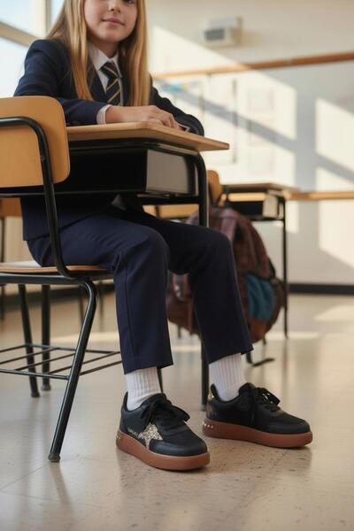 Tuğba Ortopedi 5006 Момичешки черни/златисти пайети обувки