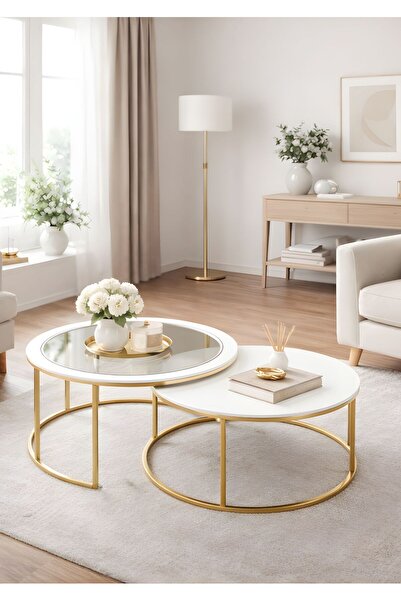 ARS Home orta sehpa 2’li sehpa yuvarlak orta sehpa modern sehpa salon sehpası...