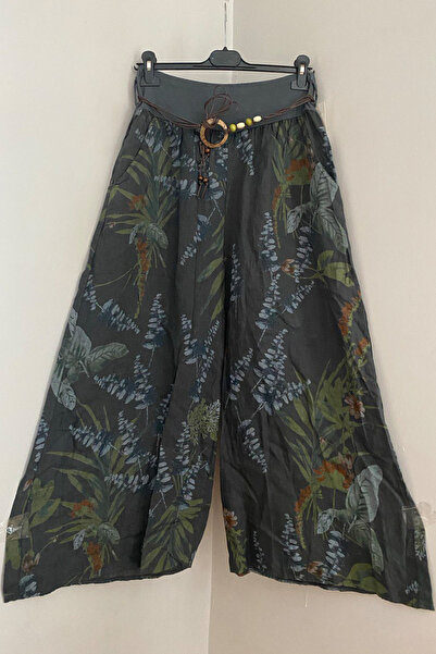 AYASOFYA OTANTIK Women's Italian Anthracite Tropical Pattern Elastic Waist Bu...