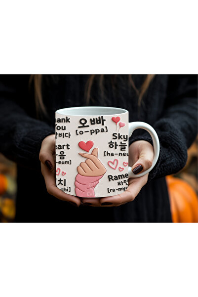 Evion Korean Heart Sign Korean Mug Cup 330 ml |   Finger Heart Patterned Cute...