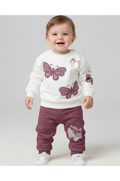 VOY KİDS طقم أطفال بناتي موسمي مطبوع عليه فراشات 6-9-12-18-24 شهرًا، 2 خيط، 1...