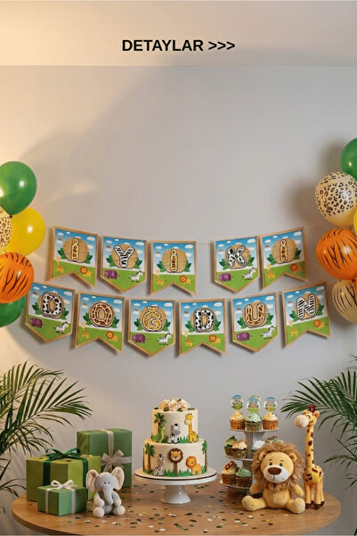 Bunloon Set ukrasa za zigzag banner sa safari temom za srećan rođendan