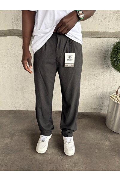KağanKY Anthracite Pleated Baggy Fabric Trousers