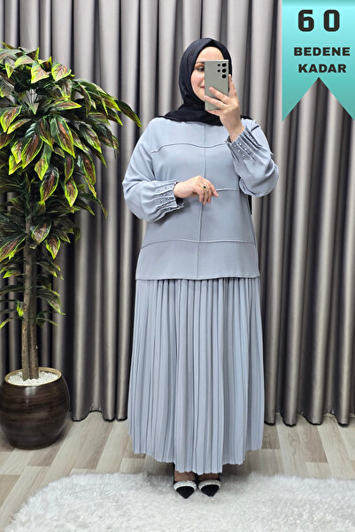 Elmas Tesettür Γυναικεία Ρούχα Μασούρι Μεγάλου Μεγέθους Κρεπ Φούστα Σετ