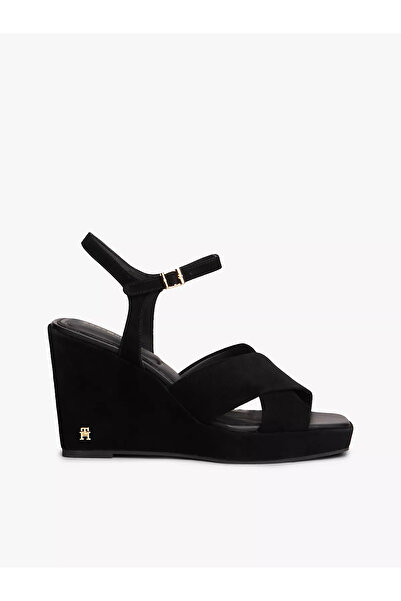 Tommy Hilfiger Women's 100% Suede High Heeled Black Sandals Fw0Fw09218-Bds