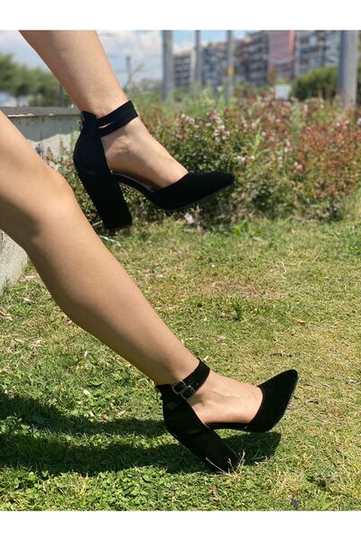 Saltopik Double Buckle Black Suede High Heeled Shoes