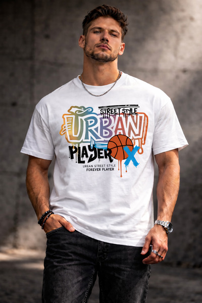 herkesemoda Street Style Lettering Detailed Basic T-Shirt