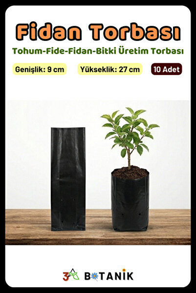 3A BOTANİK Fidan Torbası, 9x27 cm, Fidan Poşeti, Fide Torbası 10 Adet Fİdan Tüpü