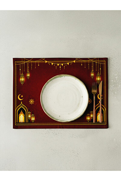 Markaev Комплект от 4 памучни подложка за хранене в бордо с мотива на Рамадан