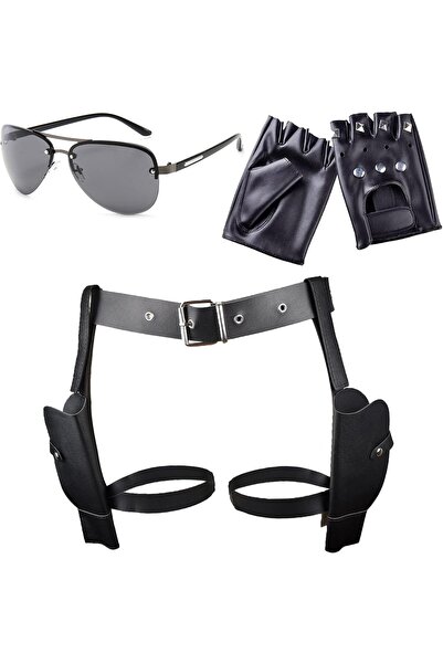 Hifot Thigh Holsters Costume Punk Leather Fingerless Gloves Women Black Sungl...