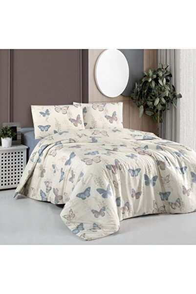 First Choice Double bed linen Cotton ranforce Elery beige with butterflies