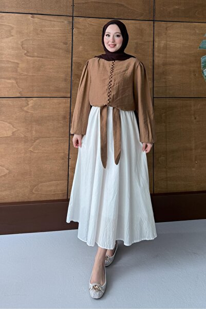 Rimel Moda بلوزة بأزرار بلون تان