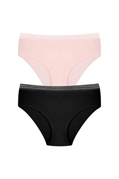 delis Set 2 perechi de chiloti din bumbac, pentru dama, 20250, Negru/Roz
